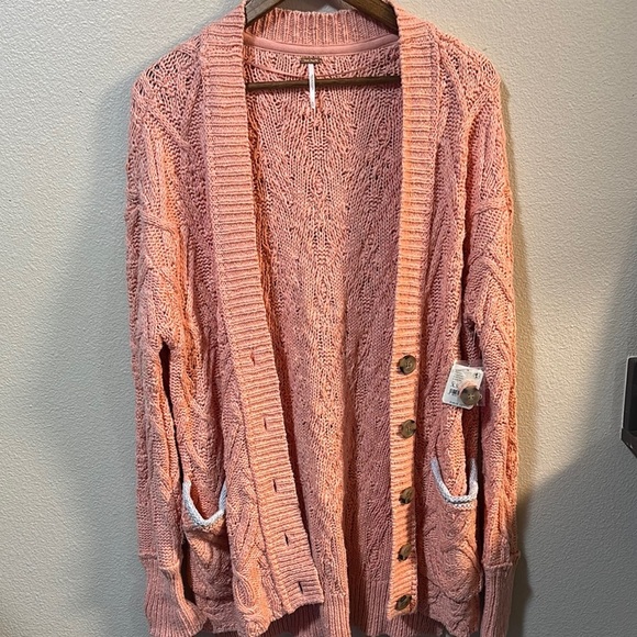 Free People Coral Montana Cable Knit Cardigan - Picture 1 of 4